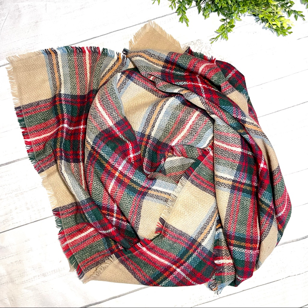 Modcloth Plaid Scarf Acrylic Multicolor Tartan Wrap One Size Fall Apple Picking